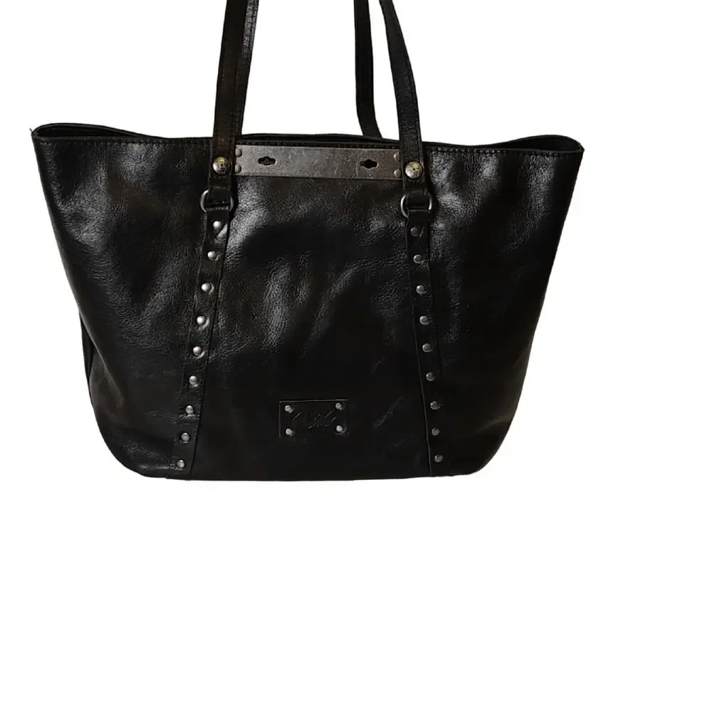 Patricia Nash Benvenuto Large Tote Handbag Double Twist Lock Black Leather - Picture 1 of 10